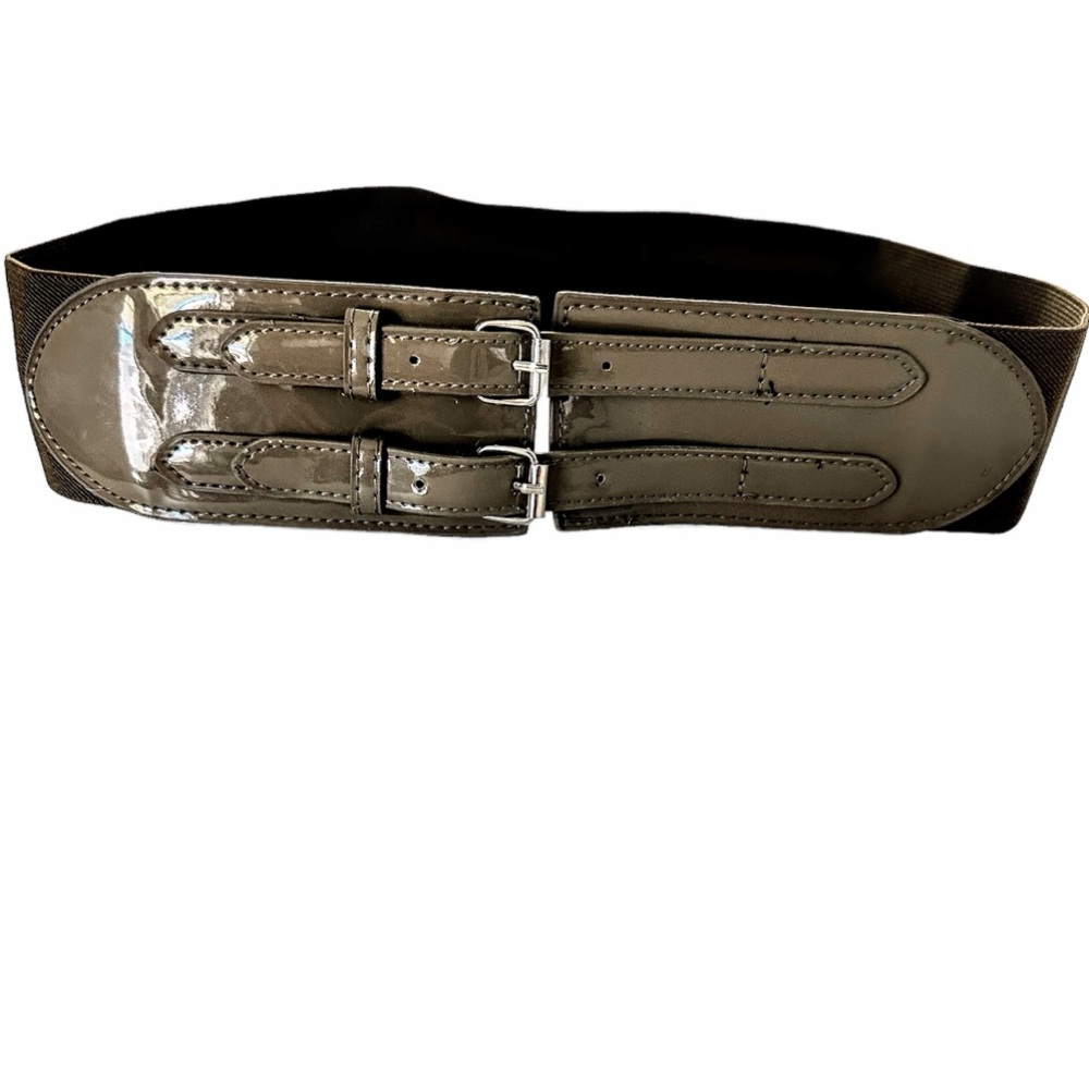 Belt Corset Stretch Double Buckle Taupe with Silver Hardware